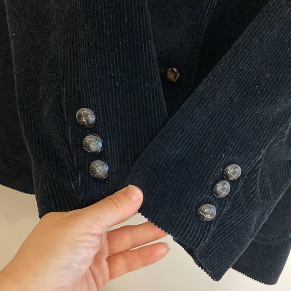 Vintage Blazer Womens Medium Black Cotton Corduroy Jacket Retro 80s Academia - Picture 8 of 15